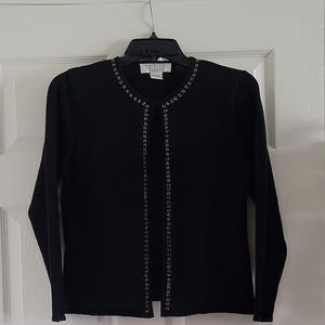 Petite Sophisticate Black Sequined Cropped Cardigan